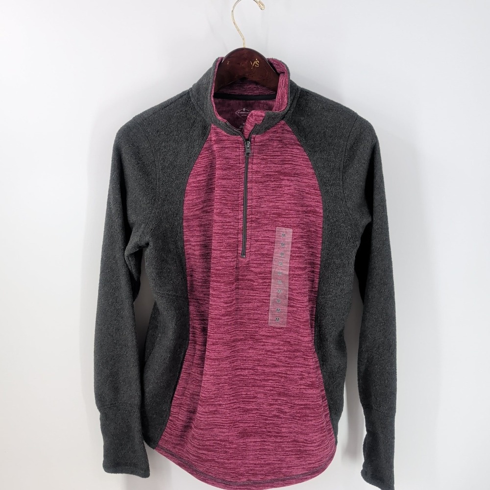 NWOT St John's Bay Active Quarter Zip Sweatshirt Gray Cranberry Pink Size M